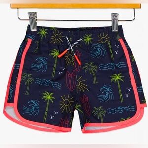 Andy & Evan Sz 6 Tropical Swim Trunks with Neon Piping